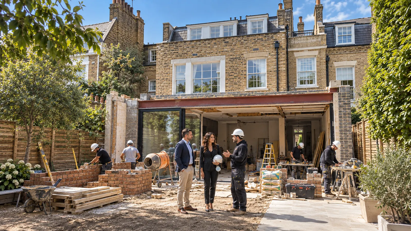 Olympia meeting a client and builders on a building site